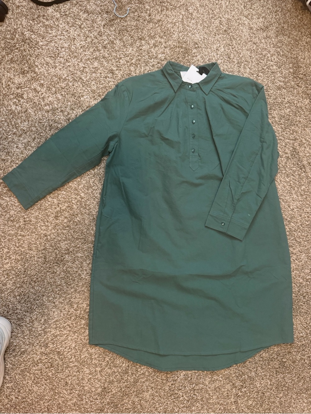 Women's Forest Green Long Sleeve Shirt Dress